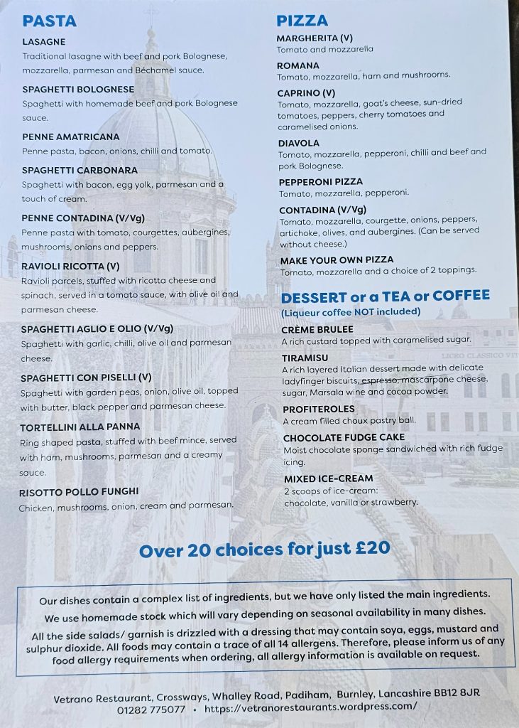 Menus Vetrano Restaurant